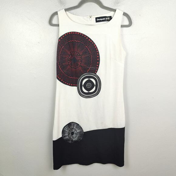 Desigual Sally Shift Dress Womens Medium White‎ Circle Print Mini Sleeveless - Picture 2 of 12